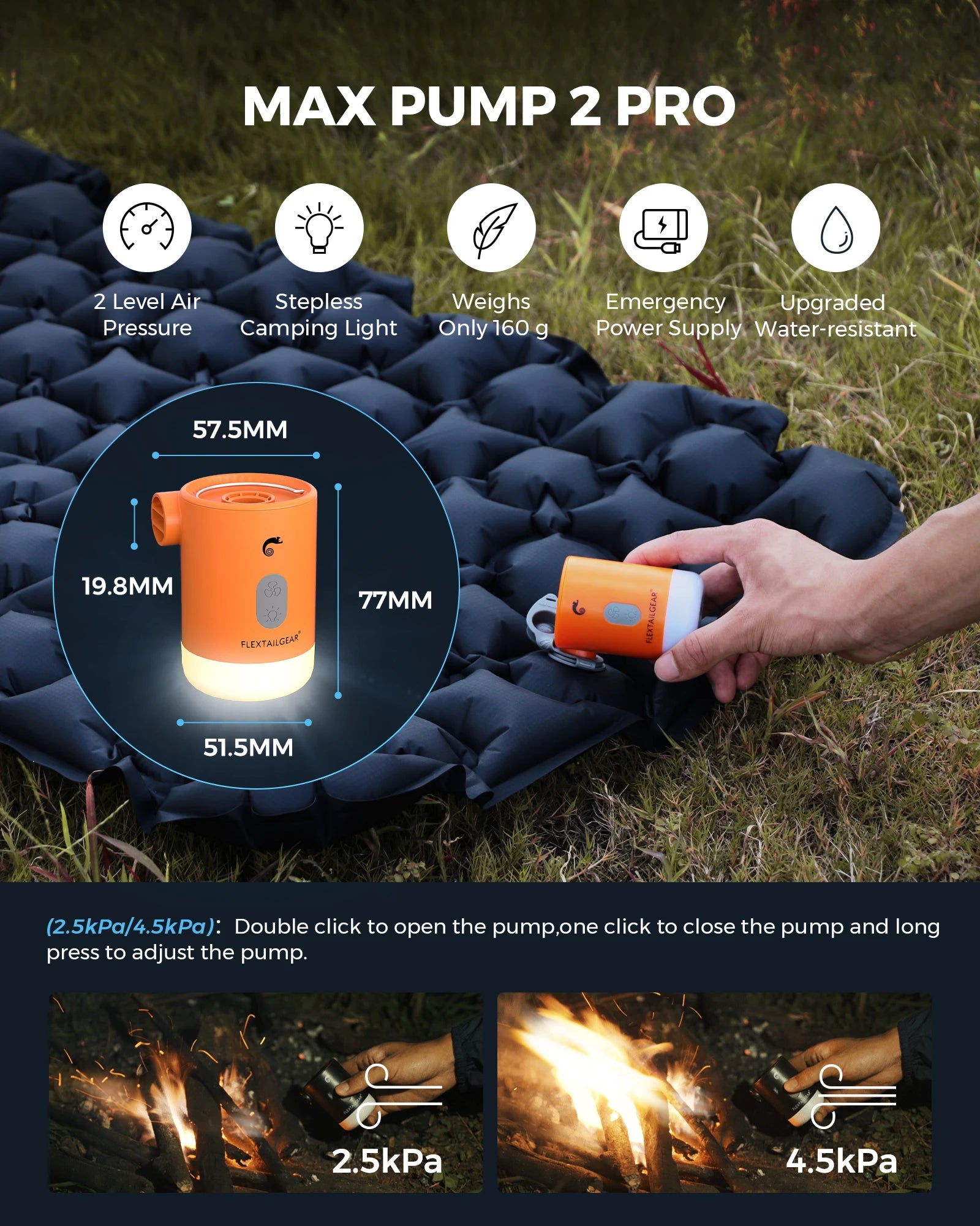Portable Air Pump Electric Inflator with Camping Light and Emergency Power Supply for Outdoors