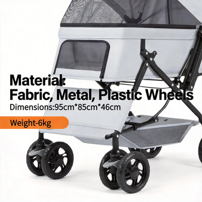 I YAN premium pet stroller with large cabin space, 4-wheel stability, suitable for small to medium dogs and cats, portable for travel.