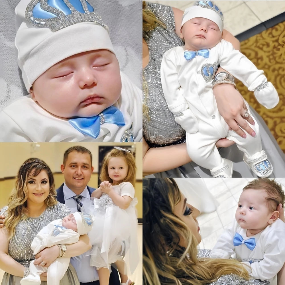Luxury Newborn Baby Romper Set 4-Piece – Crystal Crown Layette for Photography & Coming Home - I YAN
