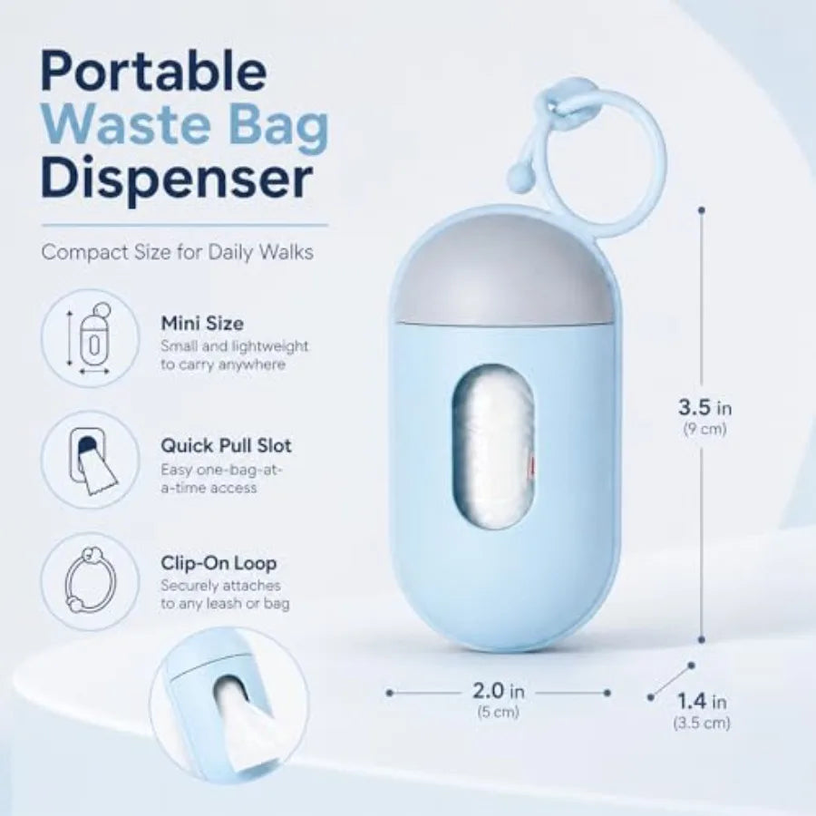 I YAN dog waste bag dispenser holder for outdoor walks, portable pet poop bag box with easy-access opening and compact design.