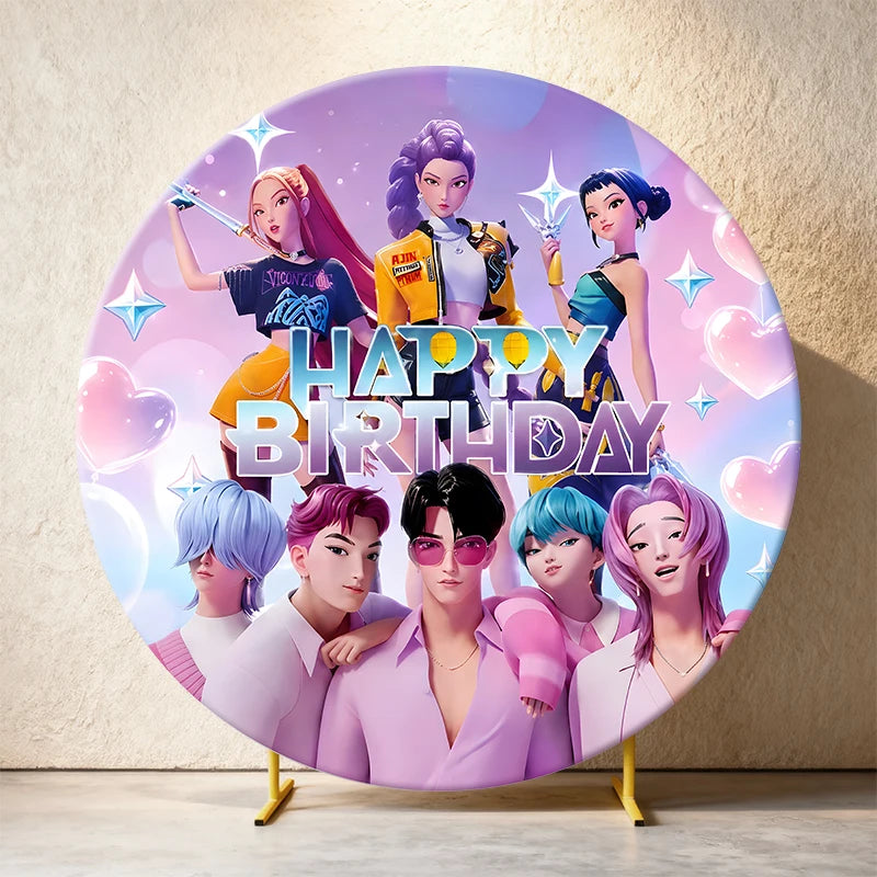 Kpop Demon Hunters Round Backdrop Cover Circle Fabric Cover Birthday Party Photo Booth Background Banner Kids Photo Props Supply