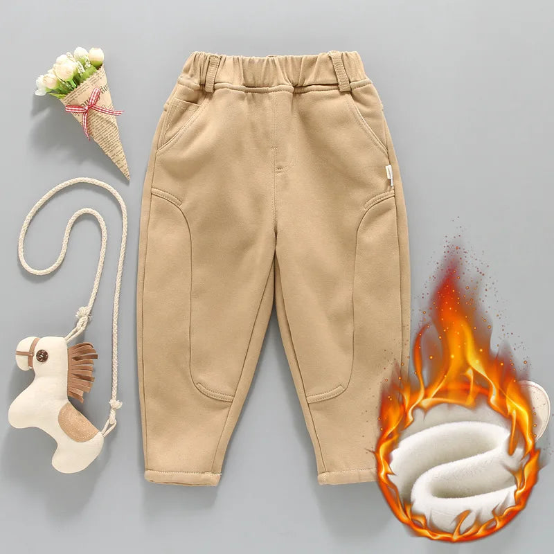 Autumn Winter Baby Grils Boys Pants Splicing Solid Color Kids Baby Boys Grils Pencil Pants Thick Elastic Waist Simple 1-6Y Boys Trousers