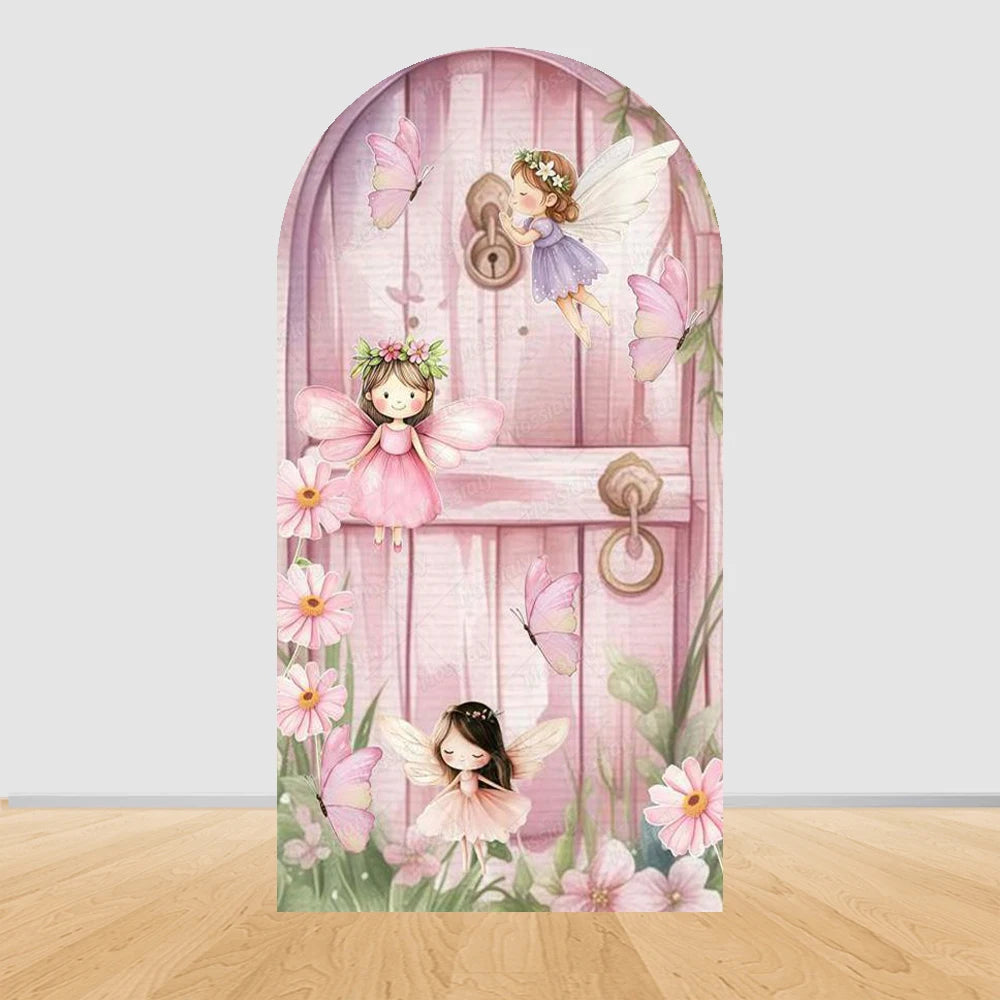 Pink Flower Fairy Butterfly Baby Birthday Arch Background Baby Shower Party Decoration Photography Backdrop Kids Photo Studio