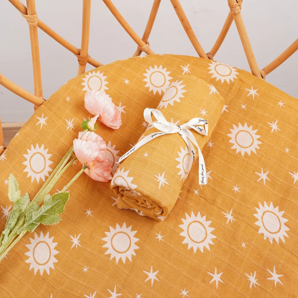 Elinfant Baby Muslin Swaddle Blanket 120x110cm Bamboo Cotton – SGS/CPSIA Certified Soft Print Wrap for Newborns - I YAN