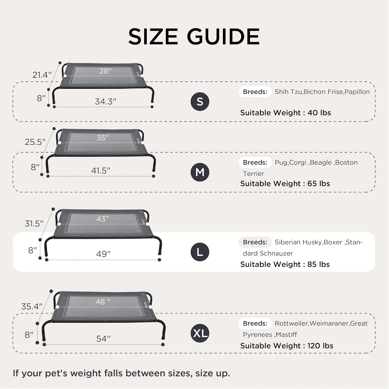 Elevated Cooling Dog Bed for Large Dogs, 49in Grey, Portable Mesh Cot, Weather Resistant, Supports Up to 85 lbs, Easy Assembly