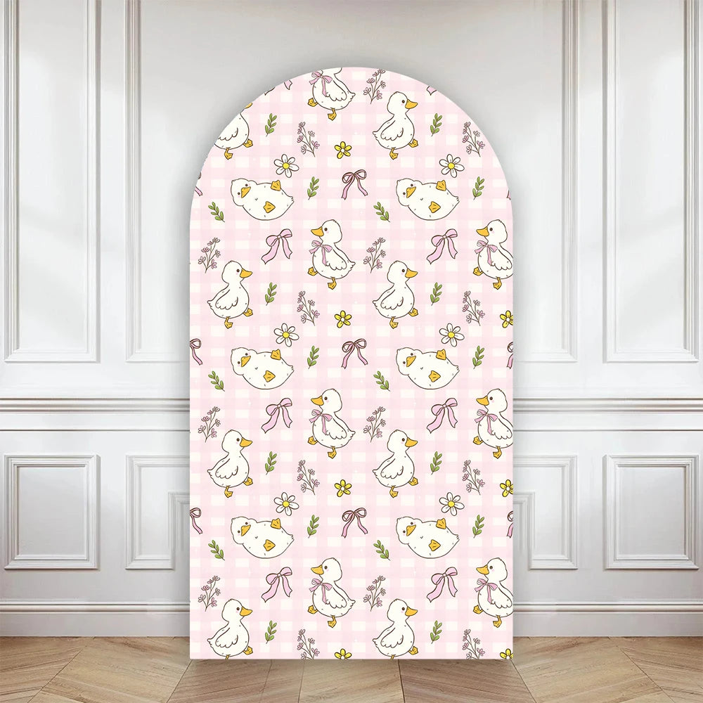 Cartoon big white goose bow arch background customizable baby one-year-old babyshower decorativebackground double-sided printing