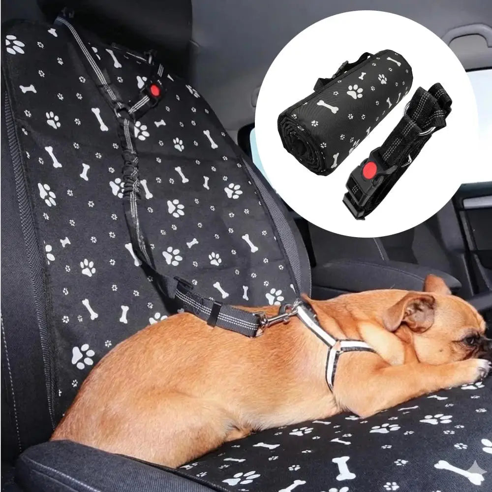 2 Pack Pet Car Travel Kit, Dog Car Seat Cover with Printed Anti-Scratch Pad & Adjustable Dog Leash, Universal Fit for Sedan & SUV, Waterproof Dirt-Proof Anti-Slip Scratch Resistant, Perfect for Daily Commute & Road Trip, Work