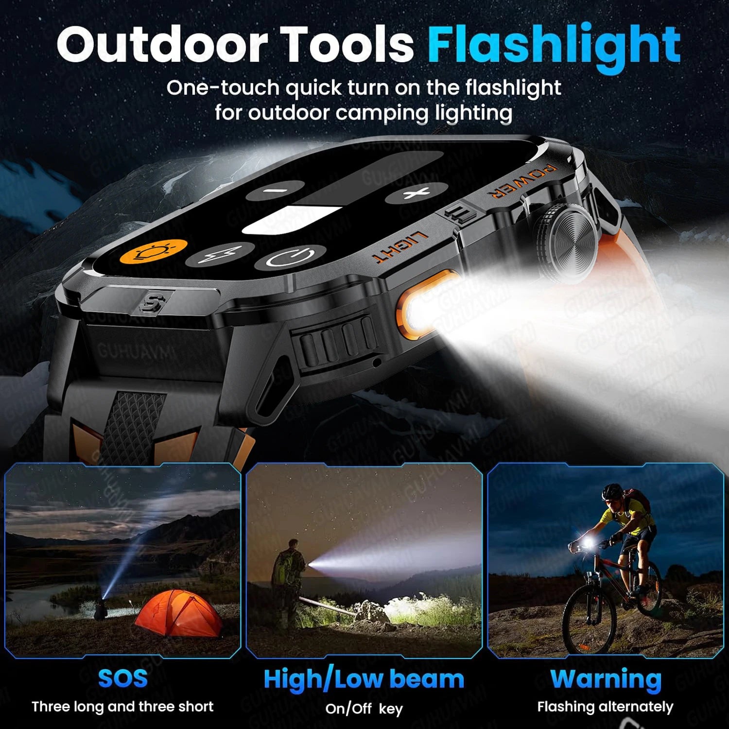 New Dual-Band Satellite GPS Smart Watch Men 2.01'' HD Screen Compass Military Flashlight Watches Waterproof Swim Smart Bracelet