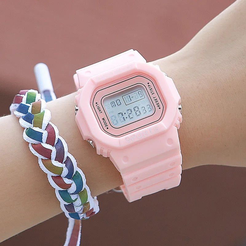 YIKAZE Sports Watch Boys Girls Student LED Electronic Watch Colorful Men Women Square Digital Watches Waterproof Rubber Clock
