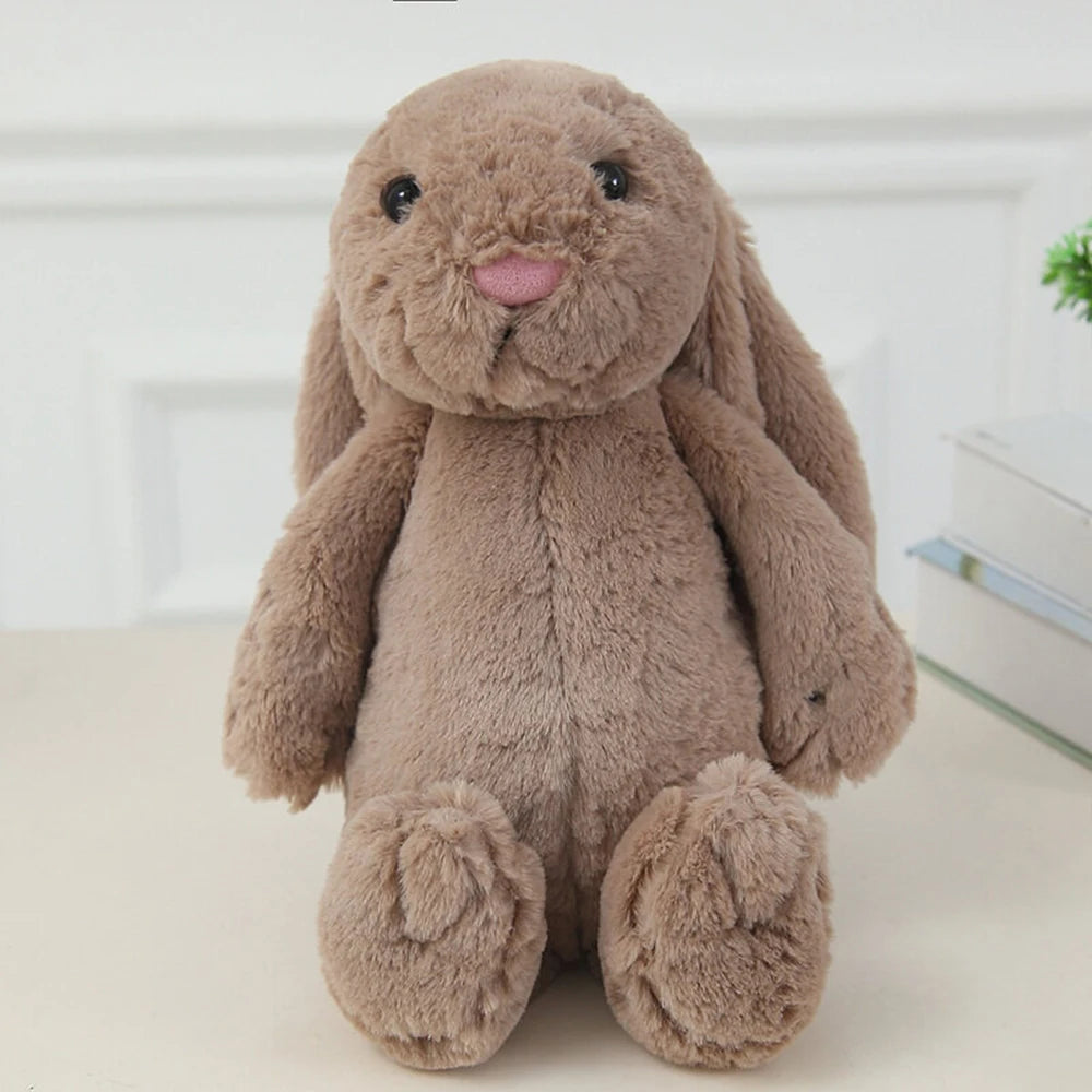 Personalized Shy Bunny plush toy by I YAN with custom embroidered name, 40cm soft rabbit doll on a neutral background.