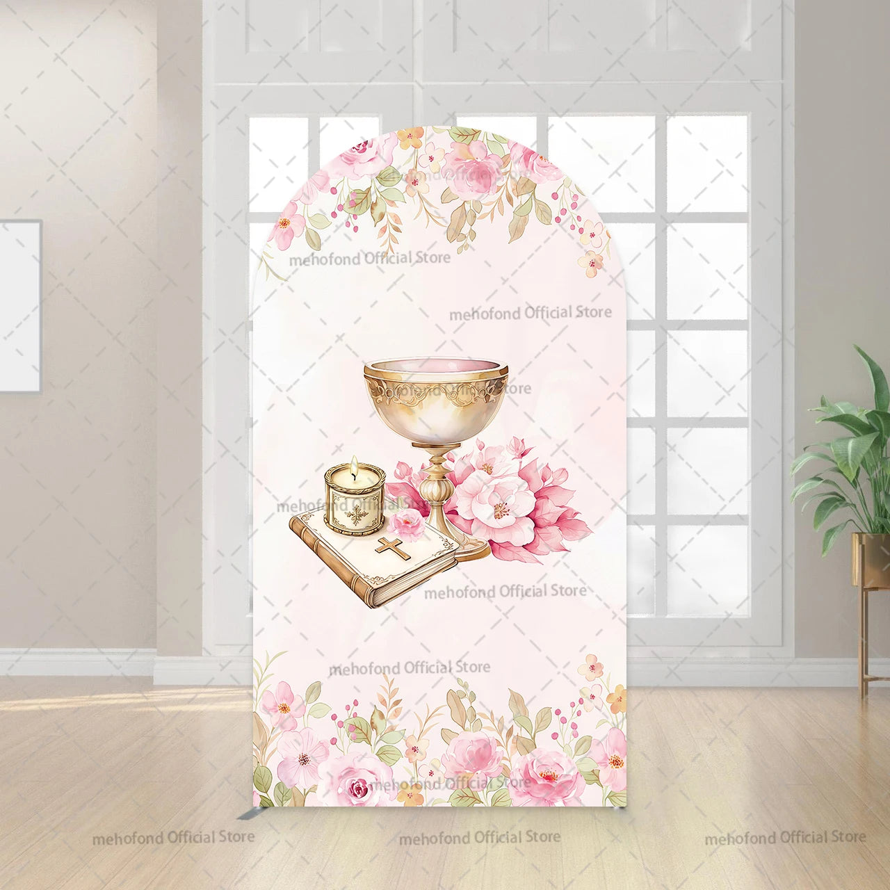 Mehofond Custom 2-Sided My Baptism God Bless First Communion Party Girl Baby Shower Cover Chiara Arch Background Decor Backdrop