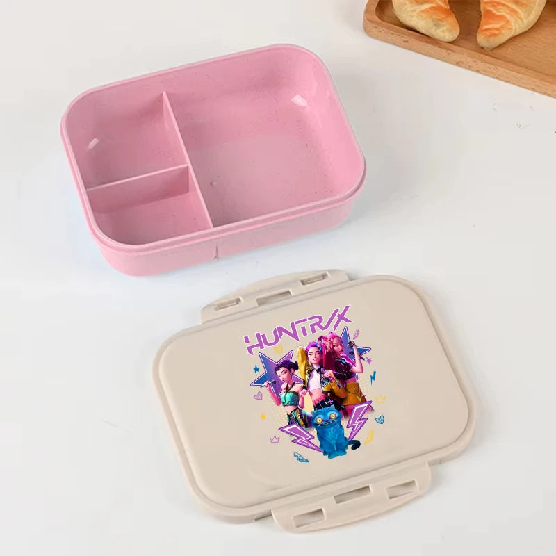 I YAN Demon Hunters anime lunch box with colorful character design, large capacity food storage container for kids’ school and picnic lunches