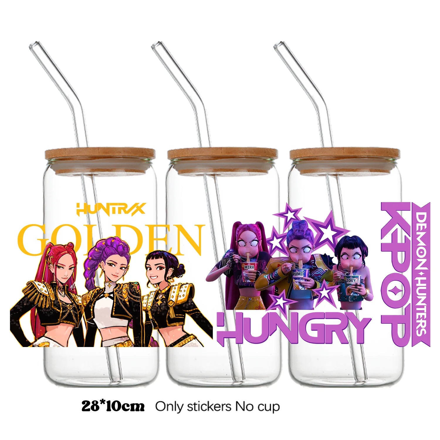 Demon Hunters UV DTF crystal sticker by I YAN, 10x28cm bottle and cup wrap decal with detailed demon hunter design
