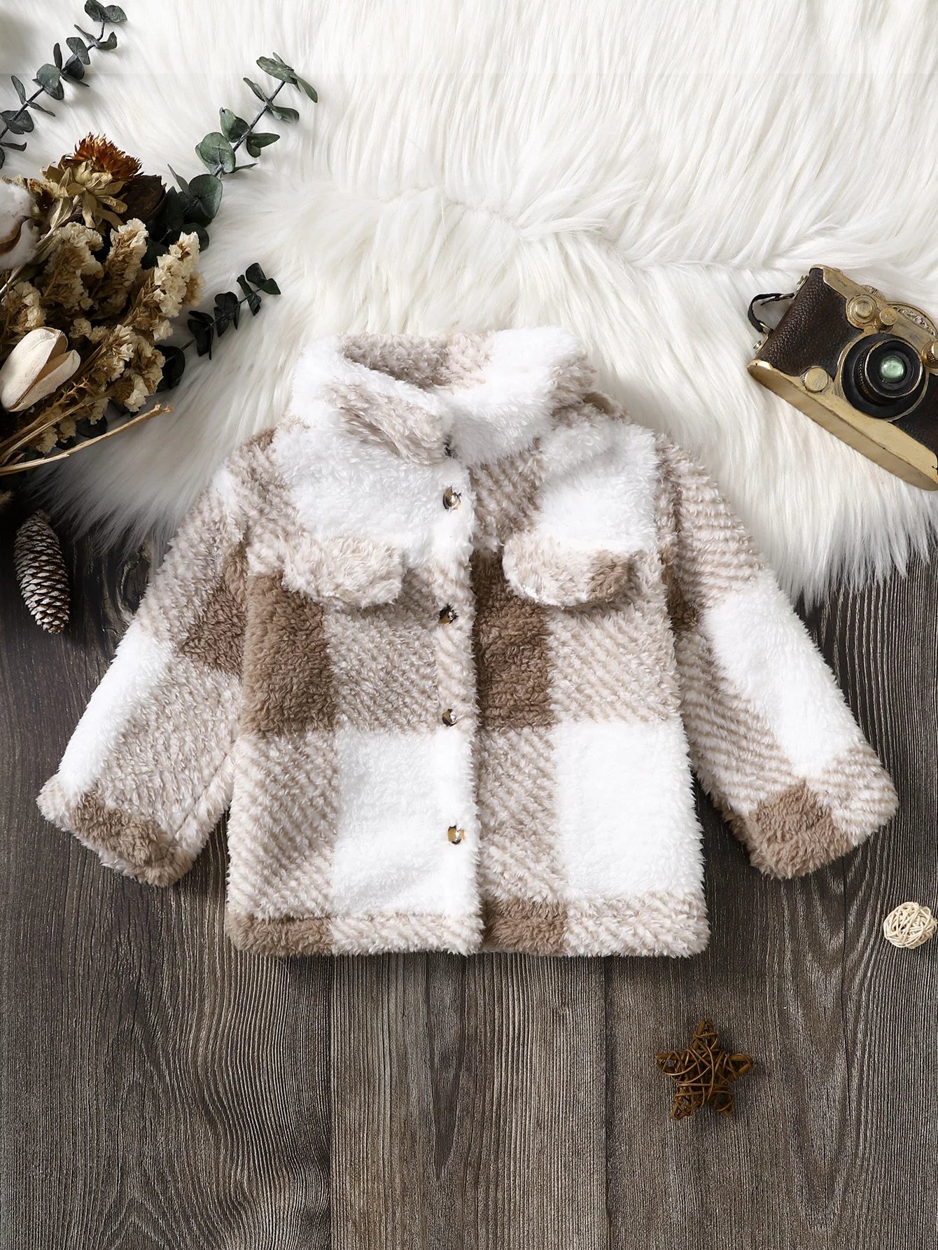 0-3 Years Baby Long Sleeved Button Thick Plush Jacket Fashion Plaid Winter Coat for Toddler Boys and Girls Outdoor Warm Clothes
