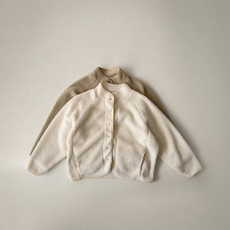 5125 Korean Children's Clothing 2024 Winter Boys and Girls Pure Color Lamb Wool Coat Plus Velvet Padded Jackets