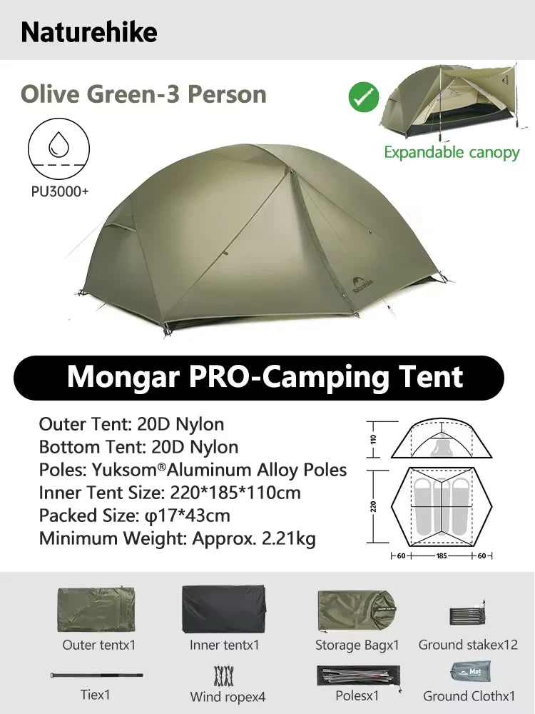 Tent Camping 1 2 Person Tent Outdoor Travel 15D Waterproof Ultralight Backpacking Shelter Tent Hiking