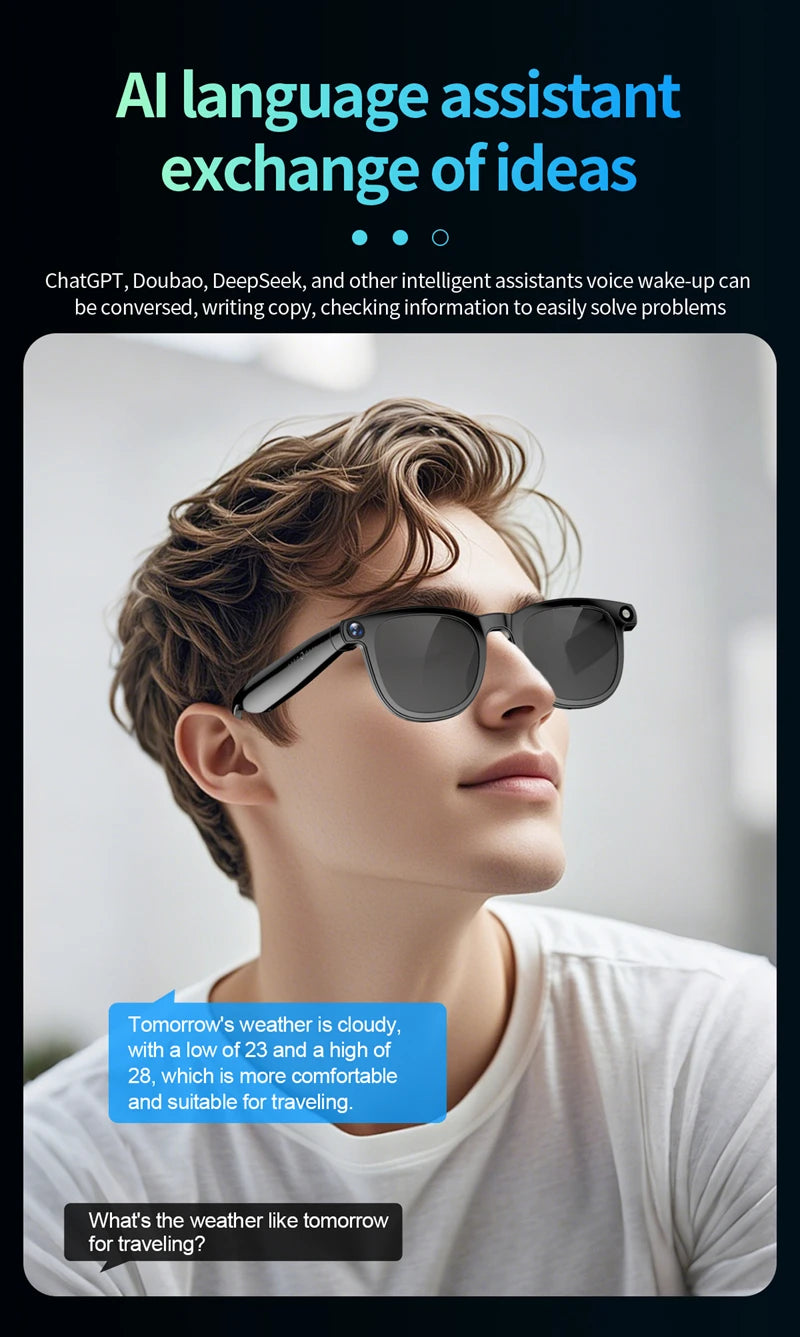 New AI Smart Glasses 800W HD Camera Black Technology Image Translation Chat GPT Video Call Photo Waterproof For Men Women New