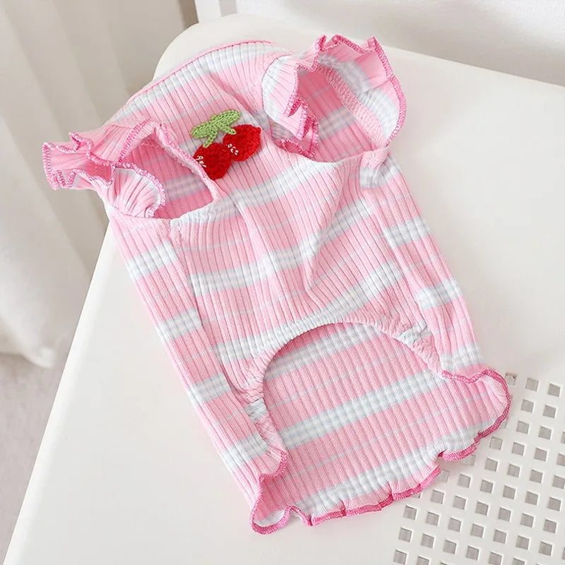 Dog Vest Cooling Summer Puppy Clothes Cute Strawberry Print Floral Dog Tshirt Pet Suspenders Chihuahua Bichon Vests Dog Supplies