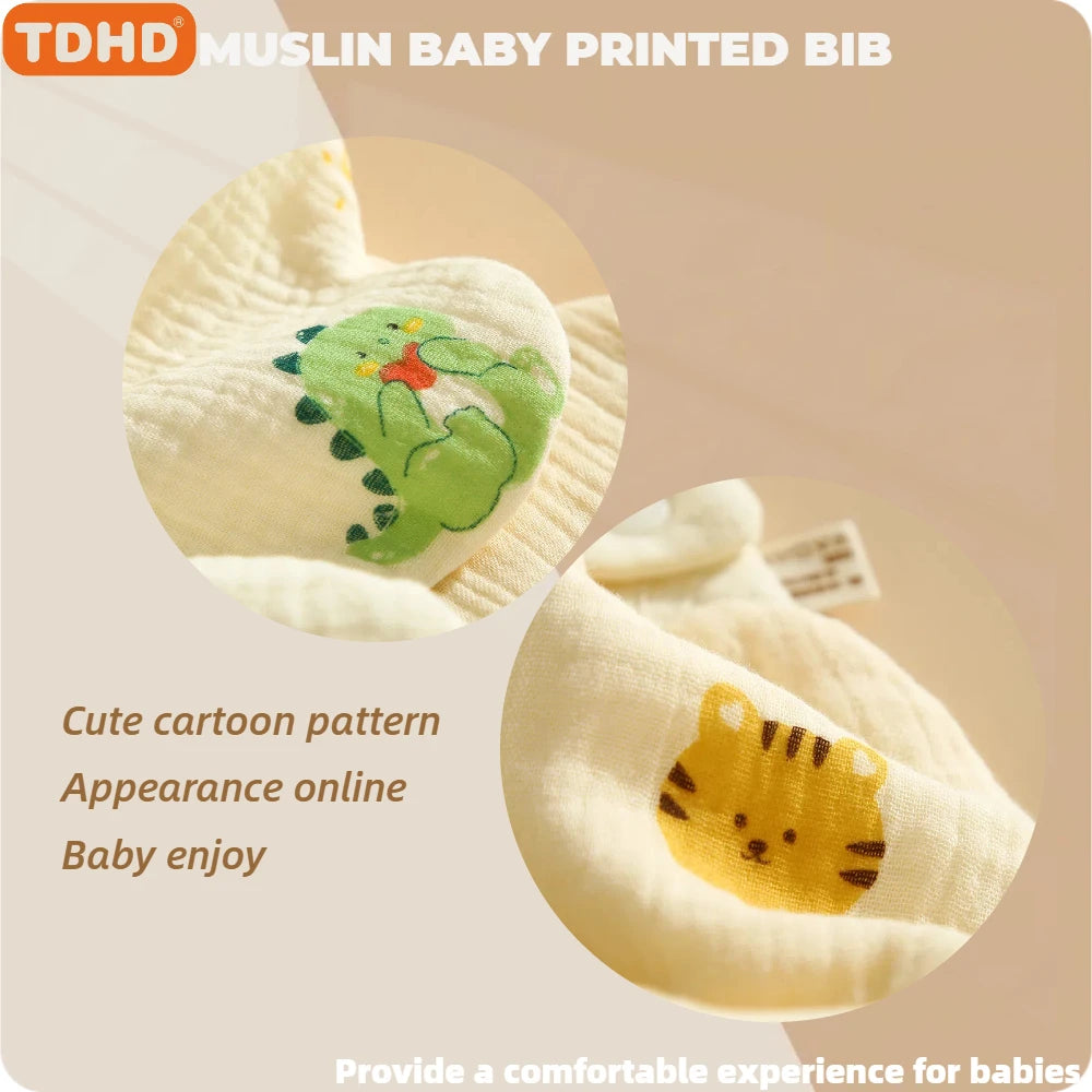 TDHD 3PCS Cotton Gauze Baby Feeding Bibs Summer Soft Petal Baby Printed Drooling Towel Newborn Toddler Baby Burp Cloth Children'