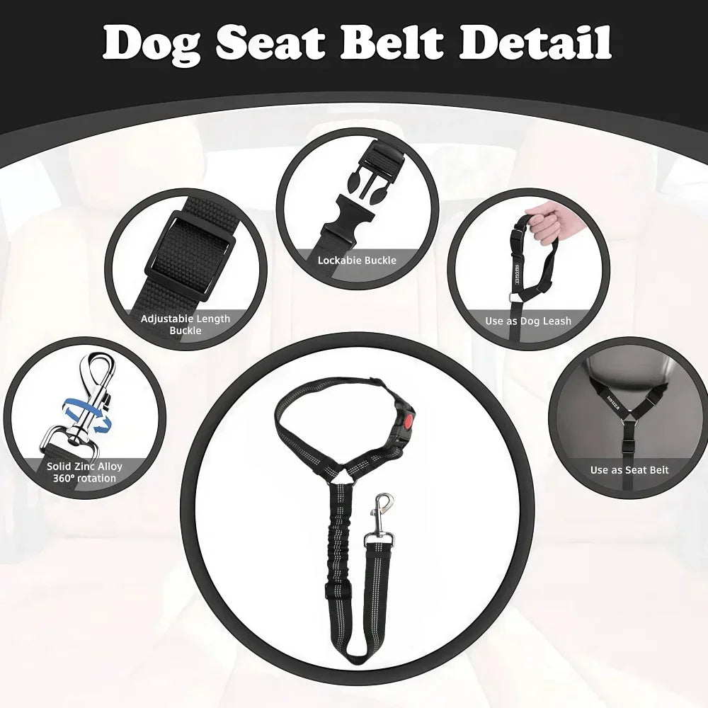 I YAN 2-pack pet car travel kit with waterproof dog seat cover and adjustable leash, featuring anti-slip design and universal fit.