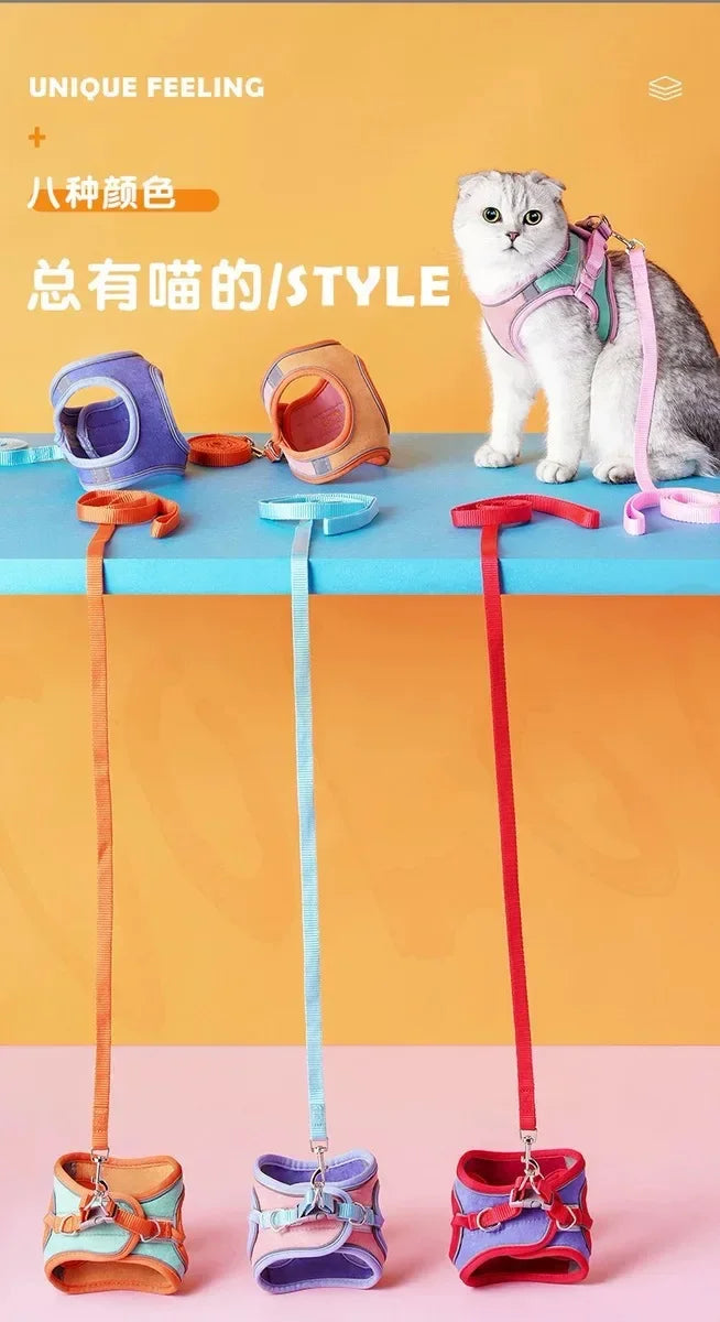 Cute Reflective Cat and Dog Harness with Safety Buckle - Anti-Pull Escape-Proof Vest Leash for Pets