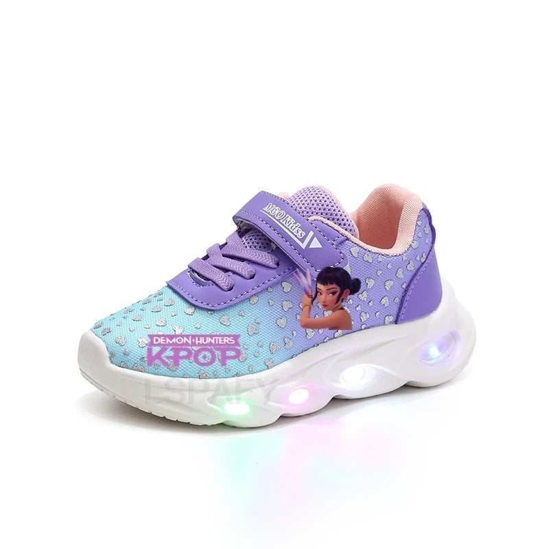 Kpop Demon Hunter LED Light Up Shoes 2026 Spring Autumn Mesh Soft Sole Cartoon Sneakers for Baby Girls Toddlers