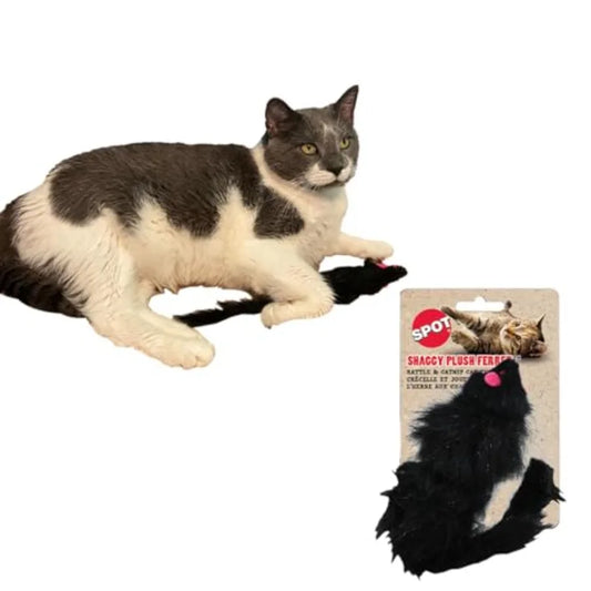 Large I YAN shaggy plush ferret interactive rattle and catnip fuzzy toy for indoor cats, 11-inch kitten play toy