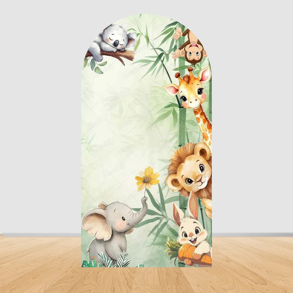 Jungle Animals Party Wild One Baby Shower Arch Cover Backdrop for Boy Birthday Cartoon Animal Truck Background Wall Decoration