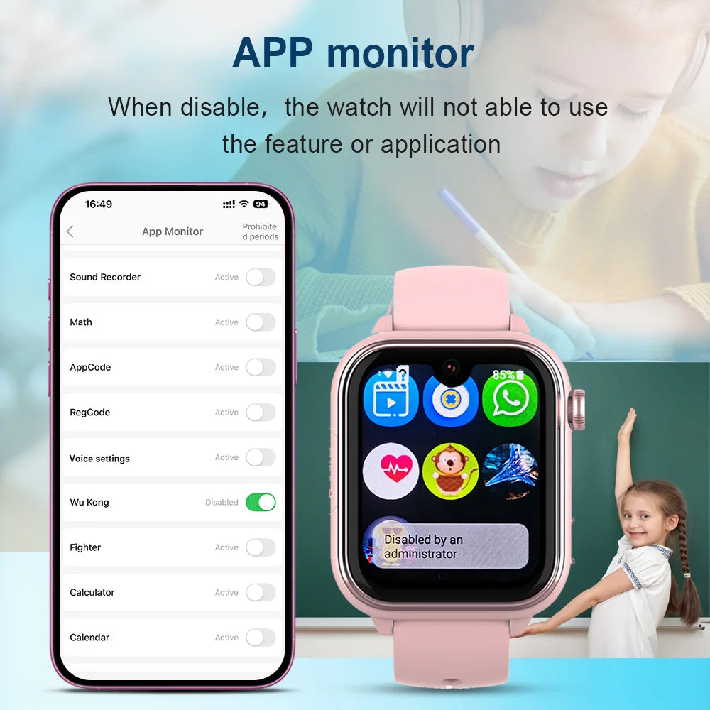 Wonlex KT37 Kids Smart Watch AI Voice Assistant GPS WiFi Location Tracker SOS Alert Video Call WhatsApp Smart Watch for Children