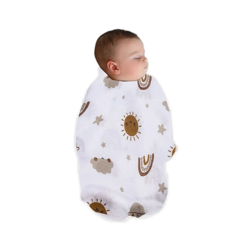 Bamboo Cotton Baby Muslin Swaddle Blanket 120x110cm – Soft Print Baby Towel Wrap for Newborns - I YAN