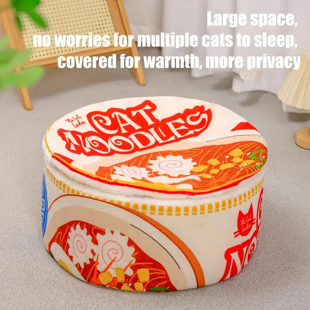 Soft Ramen Noodle Cat Bed with cover, creative pet house by I YAN, designed for small to large indoor cats.