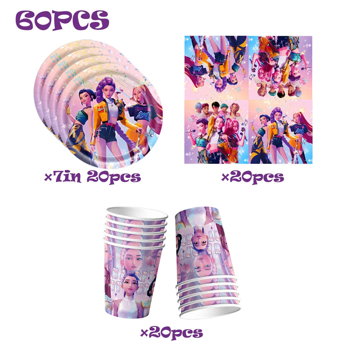 K-Ppop Demon Hunter Disposable Tableware Set Paper Cups And Cake Topper for Birthday Christmas Party Supplies Favors Gift Bag