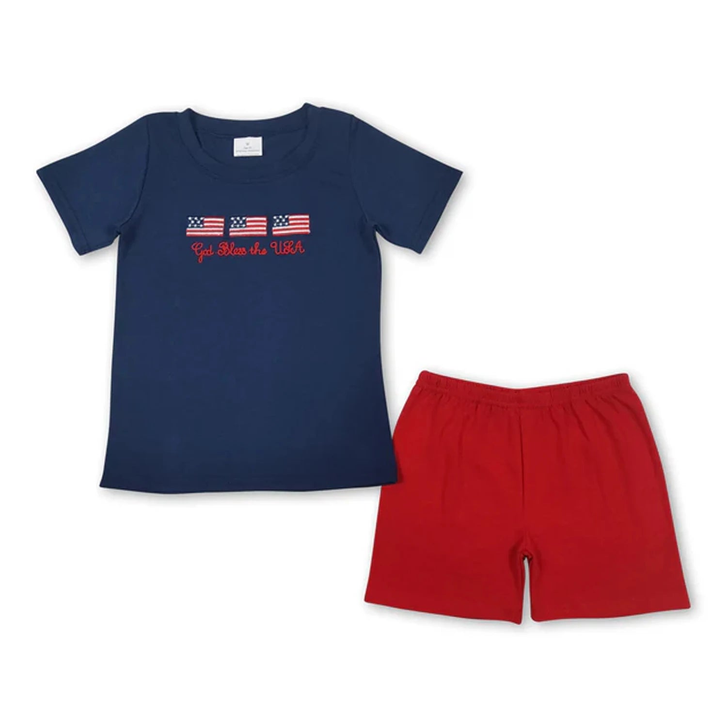 Toddler boy summer outfit set with printed short sleeve T-shirt and elastic waist shorts, I YAN brand, perfect for warm weather.