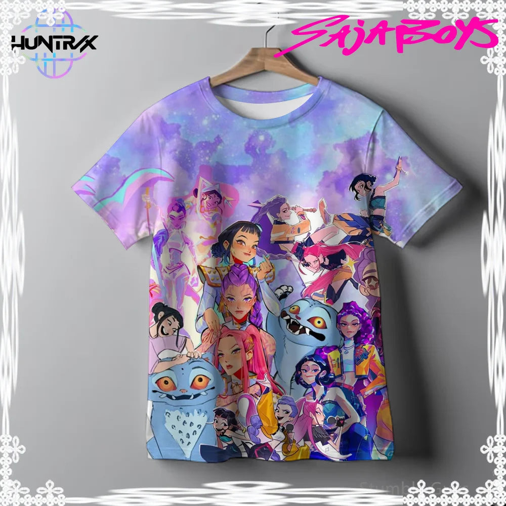 2026 New Girls KPOP Print Short Sleeve T-Shirt Cute Cartoon Graphic Tee Kids Summer 3D Printed Breathable Comfortable Casual Top