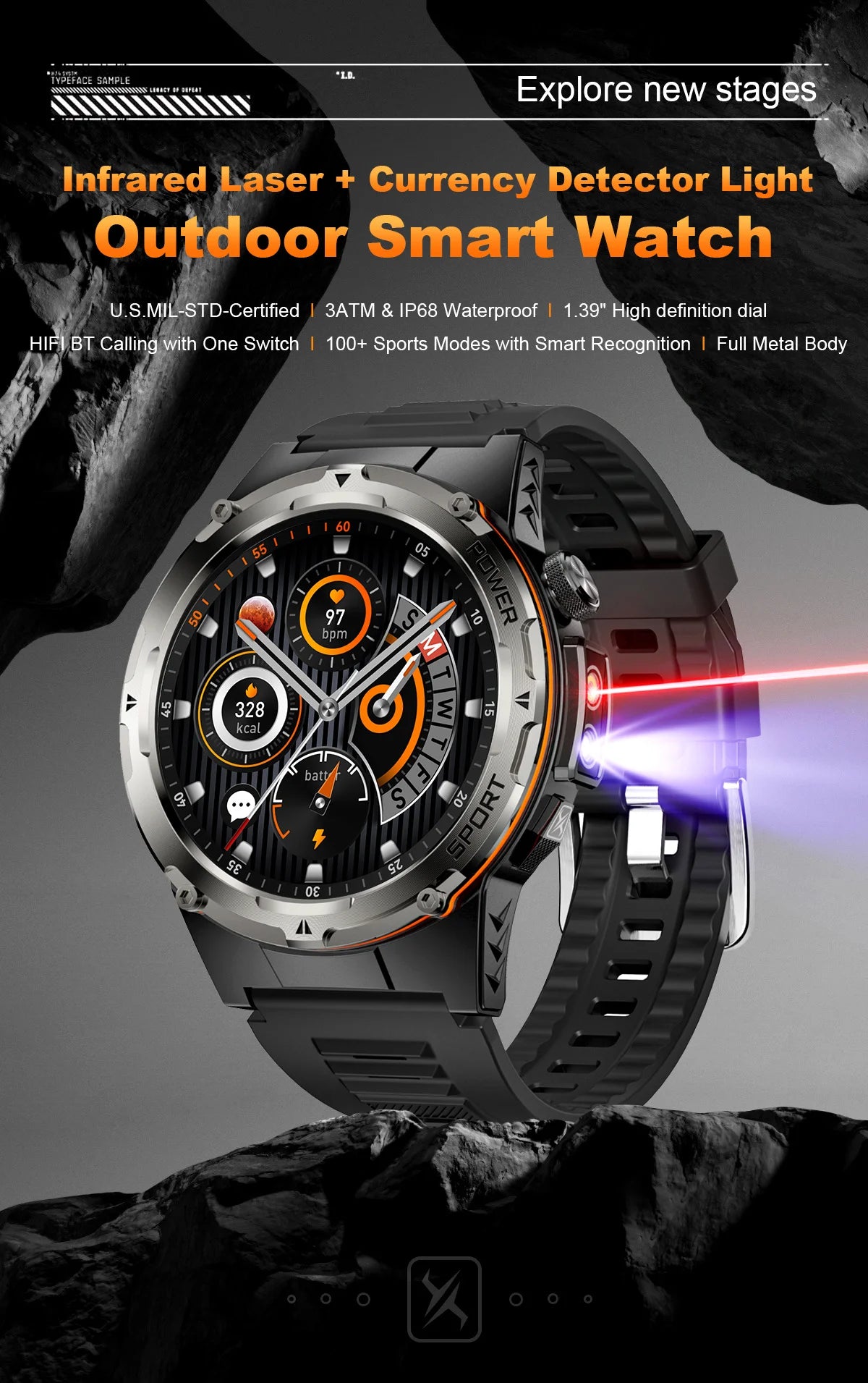 NEW Top Popular Outdoors GPS tracker Sports Smart Watch Men 500mAh NFC HD Call IP68 depth waterproof Smart Watch T-REX3 Men