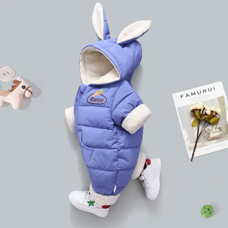 Winter Baby Romper Plus Velvet Warm Baby Girl Snowsuit Cartoon Rabbit Baby Boys Jumpsuit Toddler Girl Overalls