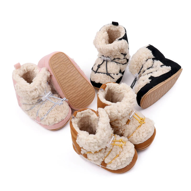 Winter Cute Baby Girls Boys Snow Booties Fashion Design High Quality Non-slip Casual Shoes Coral Velvet Prewalker Shoes BMB3119