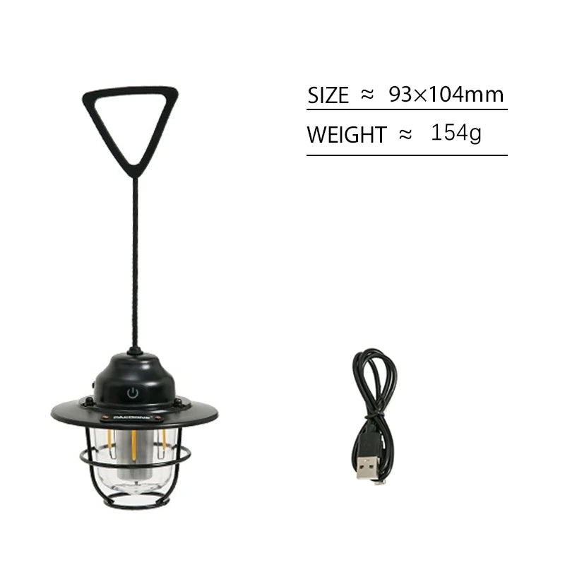 Retro Portable Camping Lantern IPX4 Waterproof Emergency Light Stepless Dimmable Hanging Tent Lamp for Outdoor Hiking