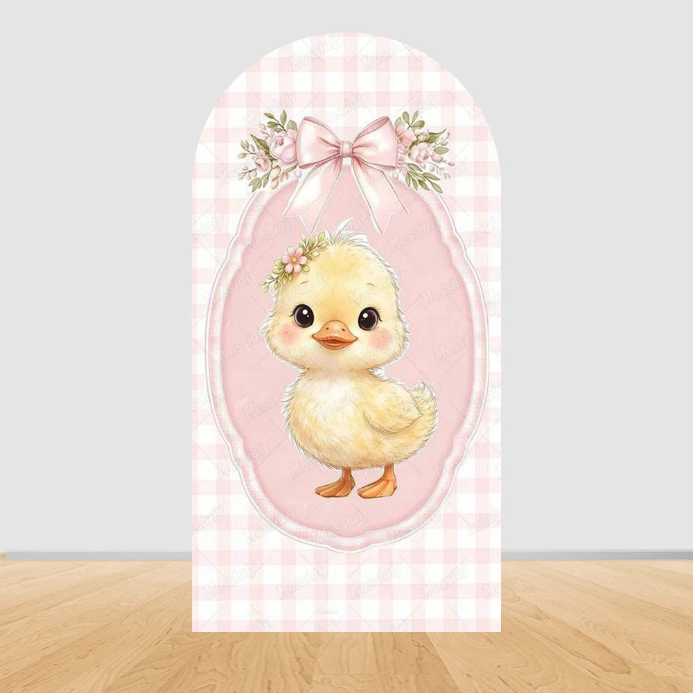Cartoon Big White Goose Pink Bow Arch Cover Backdrop Children Baby 1st Birthday Party Baby Shower Decor Background Double-Sided