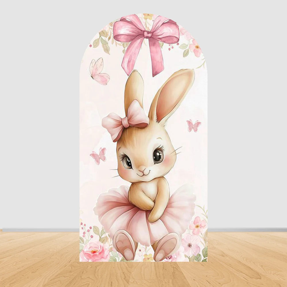 Easter Bunny Rabbit One Birthday Arch Backdrop Cover Pink Dress Floral Bowknot Sweetheart Girl Cake Party Decor Photo Wall