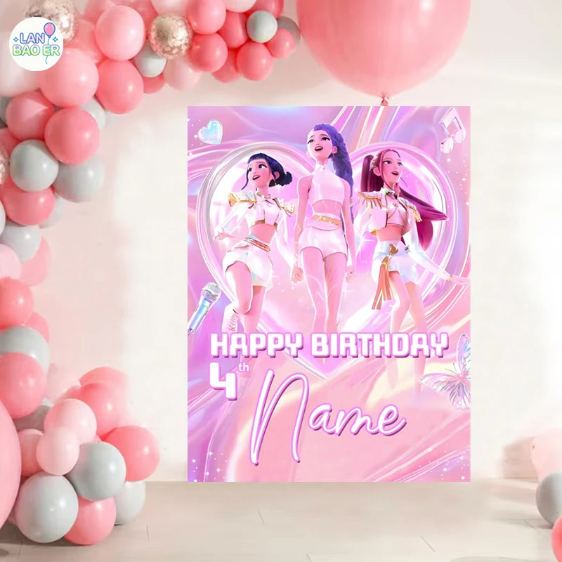 K-Pop Birthday Banner – Personalized Name & Age Party Backdrop (90x120cm to 180x240cm) - I YAN