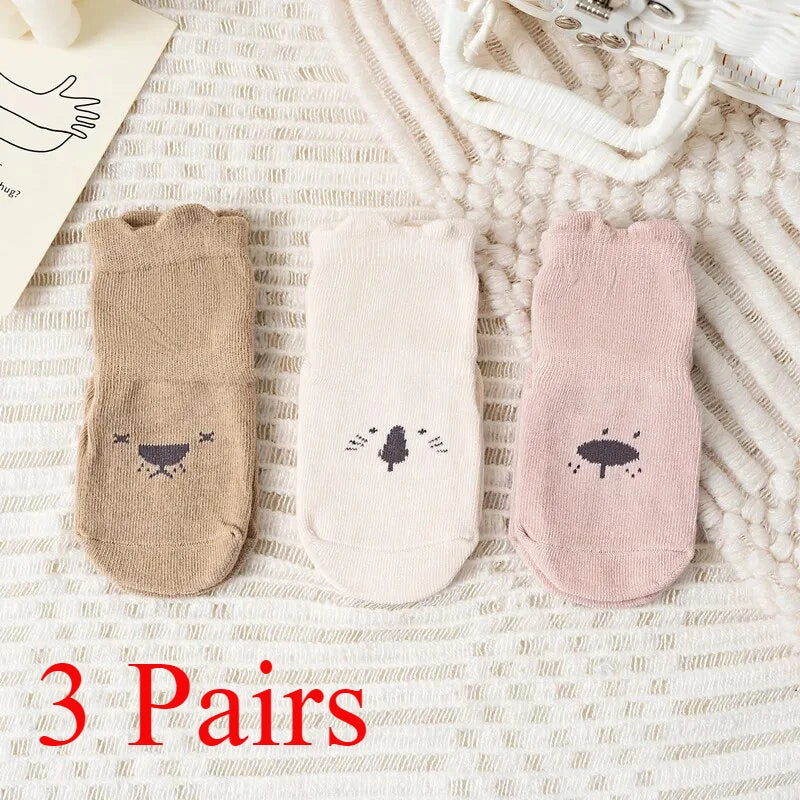 3 Pairs Cartoon Kids Infant Baby Anti-Slip Socks for Girls and Boys 4 Seasons Cotton Unisex Playground Floor Stockings