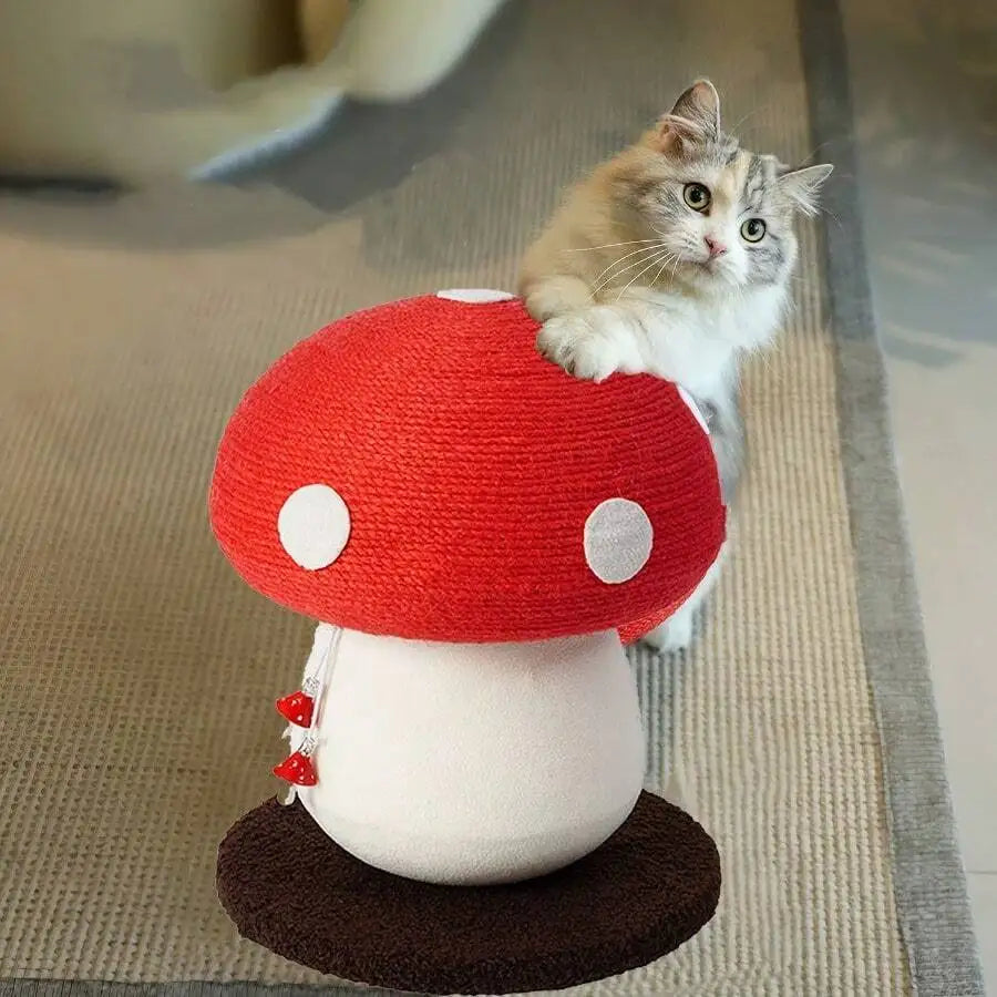 Mushroom Shaped Cat Bed With Scratching Surface, Enlarged Space For Relaxing And Stretching