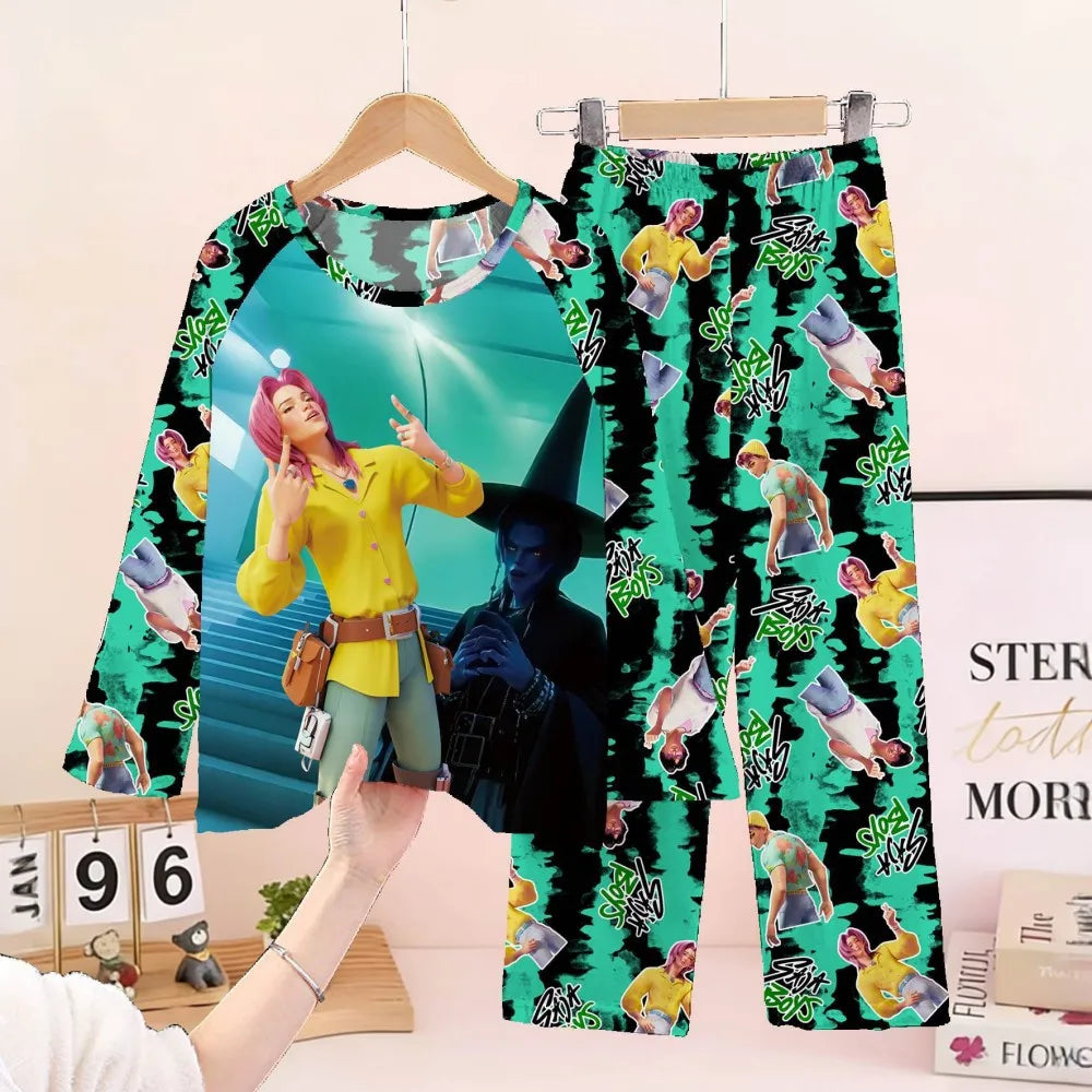 KPop Girls Pyjamas Suit Kids Pajamas Set Long Sleeve Girls Clothing 2pcs Children's Sleepwear Cartoon Boys Nightwear 3-14Y