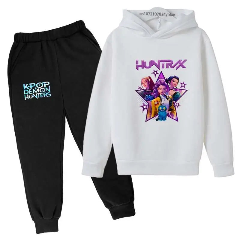 Kpop Demon Hunters Kids Cartoon Print Hoodie And Pants Set 2pcs Tracksuit Casual  Clothing for Boys And Girls 2-13 Years