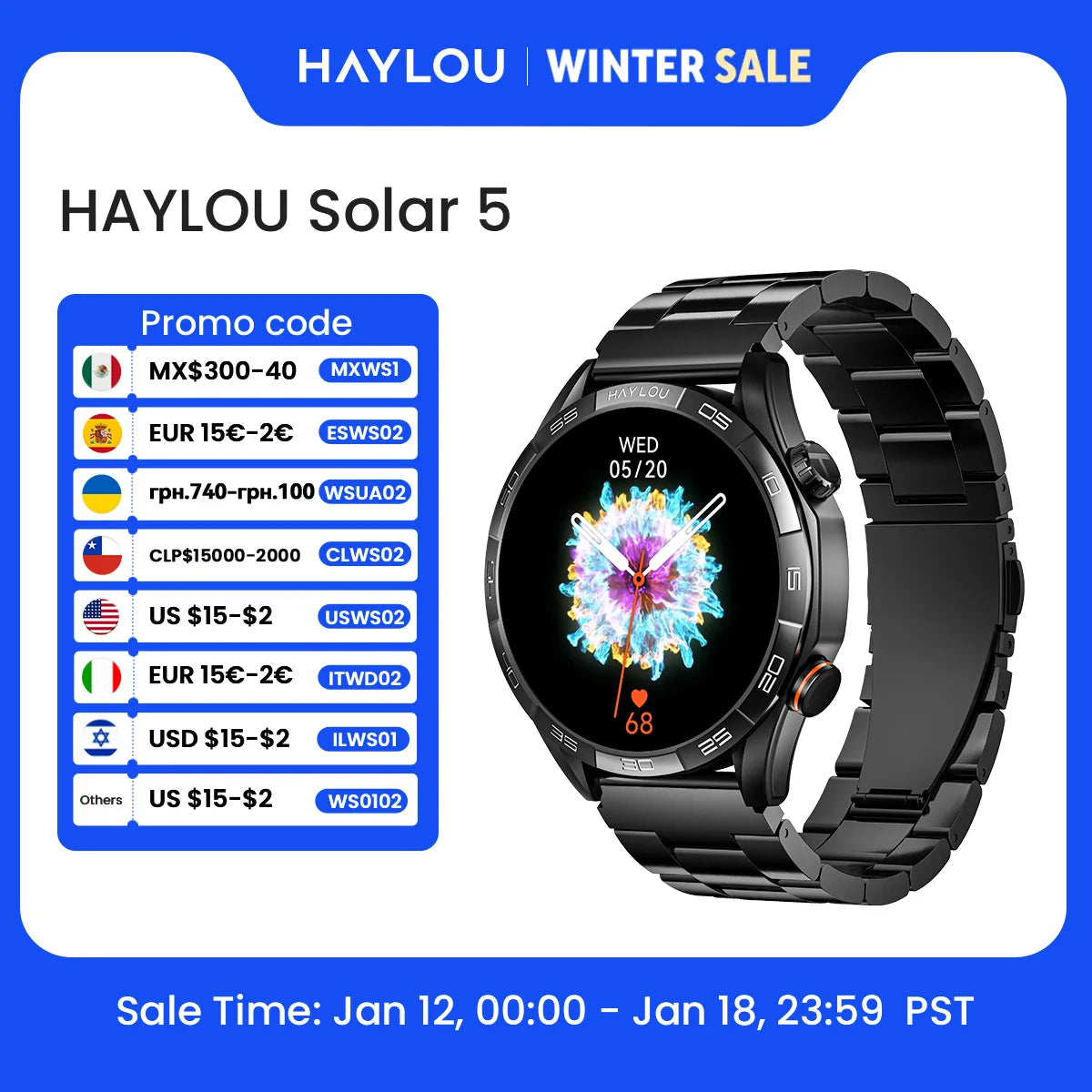 5 Voice Calling Smartwatch 1.58'' AMOLED Display 60Hz Smart Watch 24H Health Monitoring Sports Smartwatch for Men