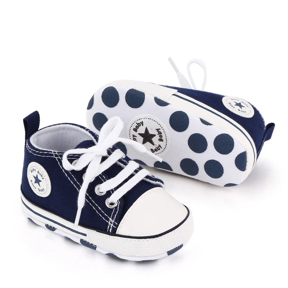 I YAN baby canvas sneakers for boys and girls, soft sole, non-slip toddler shoes perfect for first steps and casual walking.