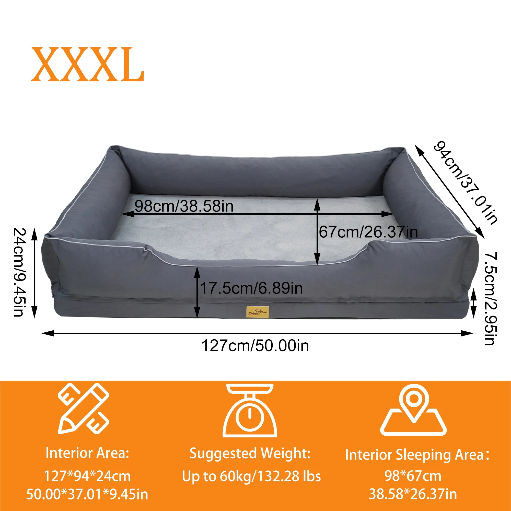 M/L/XL/2XL/3XL Orthopedic Dog Beds Oxford Bolster Foam Base Pet Dogs Couch Sofa Lounger Bed Waterproof Lining Removable Cover