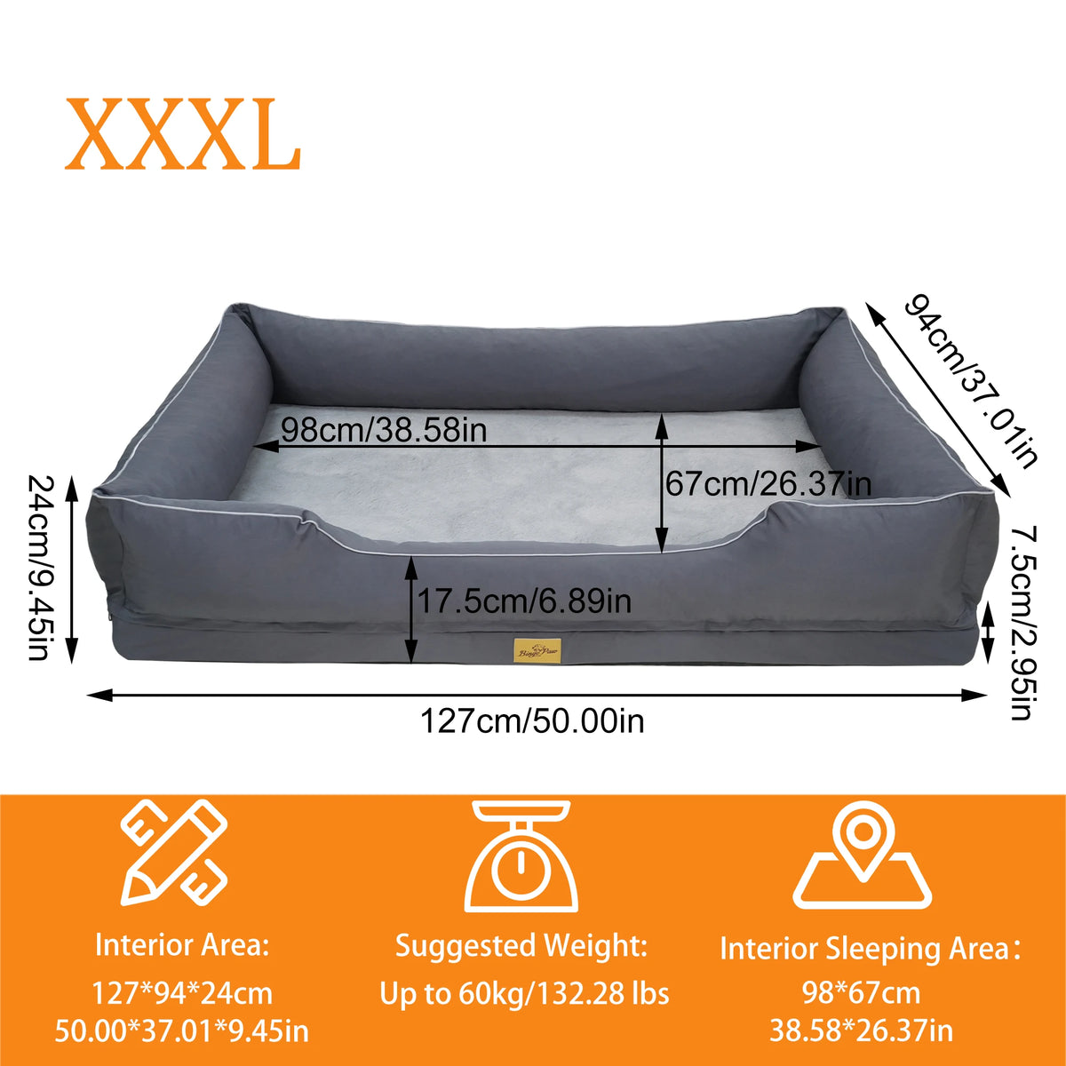 Orthopedic dog bed by I YAN with bolster sides, foam base, waterproof lining, removable cover, available in multiple sizes.