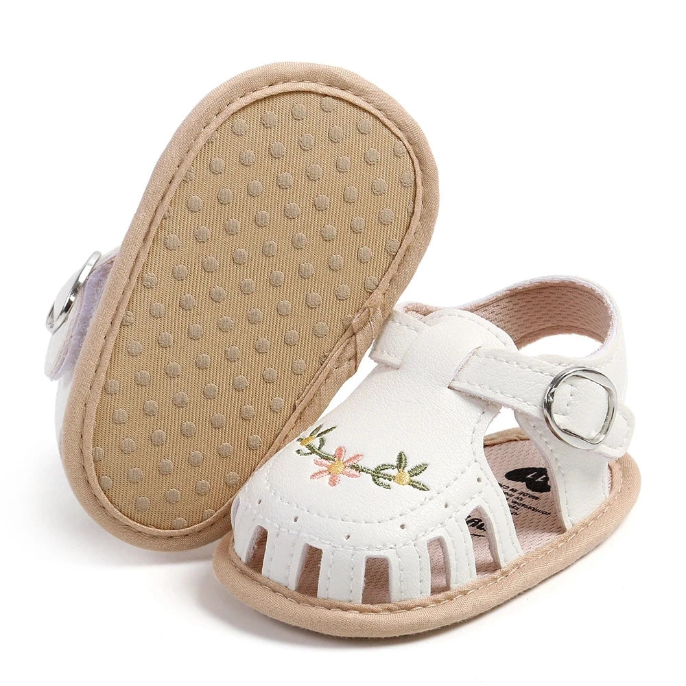 Newborn Baby Girl Sandals Summer Embroidered Leisure Comfortable Lightweight Floral Soft Sole Wrap Toe Sandals For 0-18M
